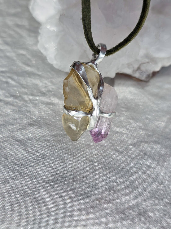 Libyan Desert Glass & Amethyst Pendant, 1.74g