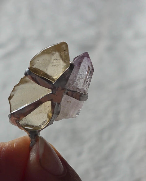 Libyan Desert Glass & Amethyst Pendant, 1.74g