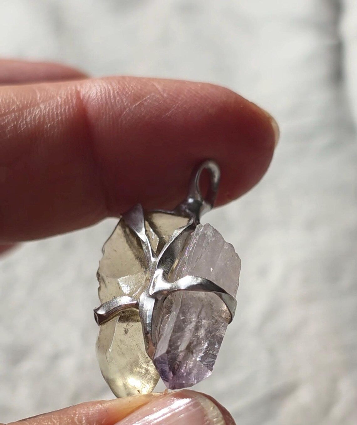 Libyan Desert Glass & Amethyst Pendant, 1.74g