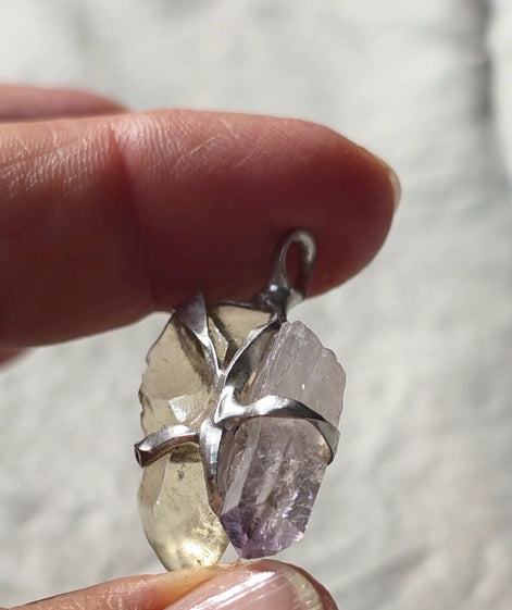Libyan Desert Glass & Amethyst Pendant, 1.74g