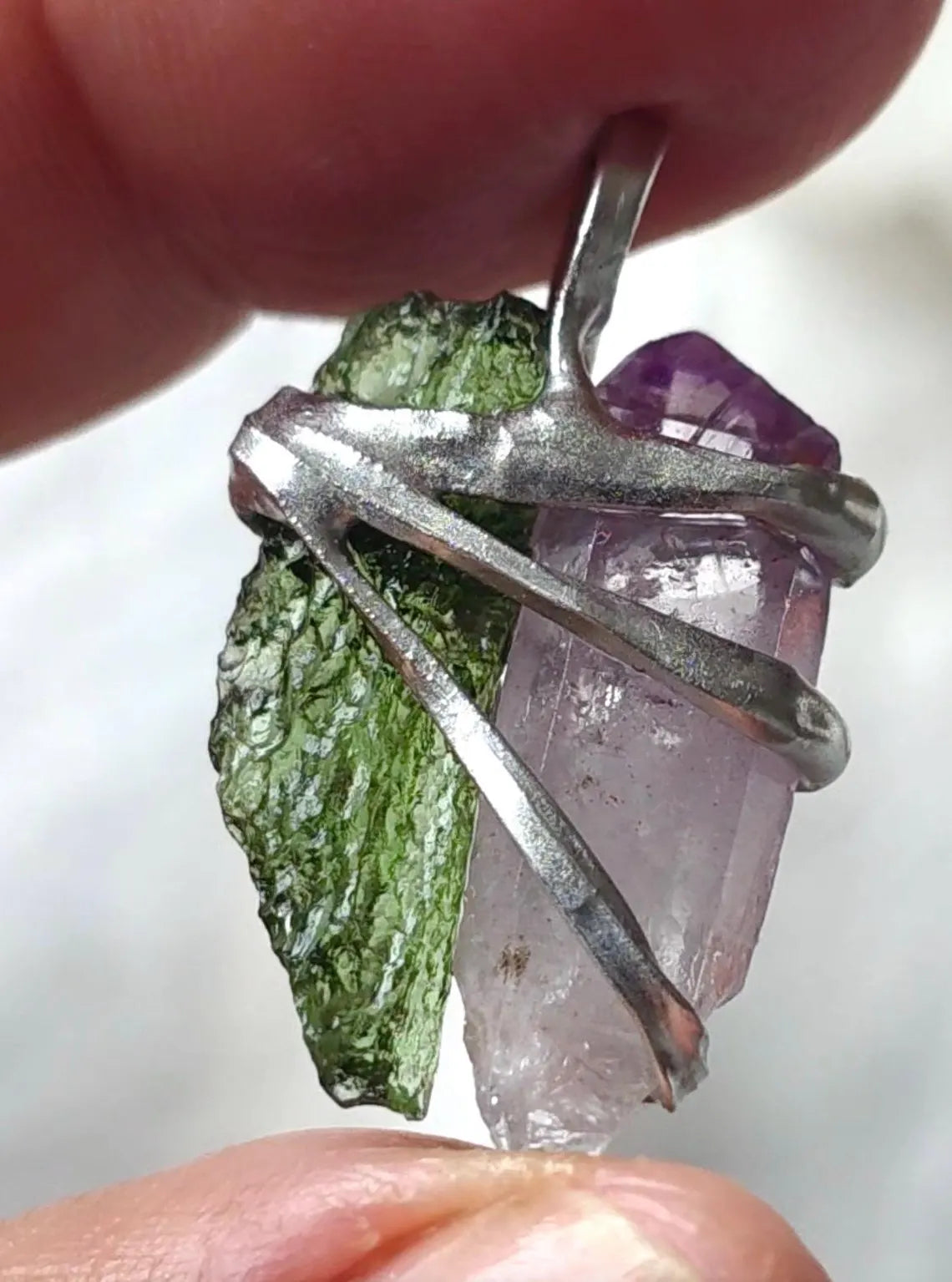 Harmony Pendant Moldavite & Amethyst, Nesměň, 0.95g