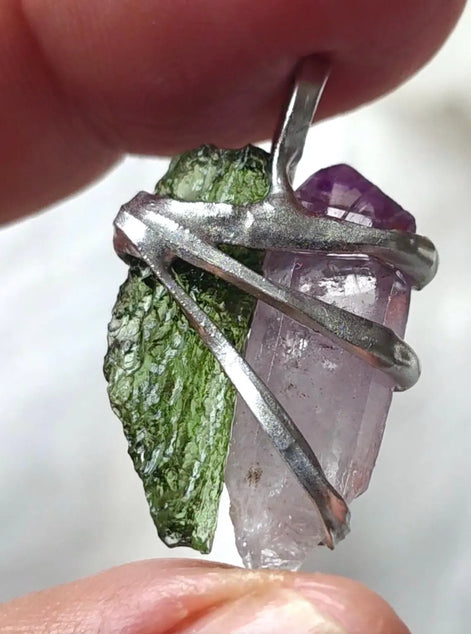 Harmony Pendant Moldavite & Amethyst, Nesměň, 0.95g