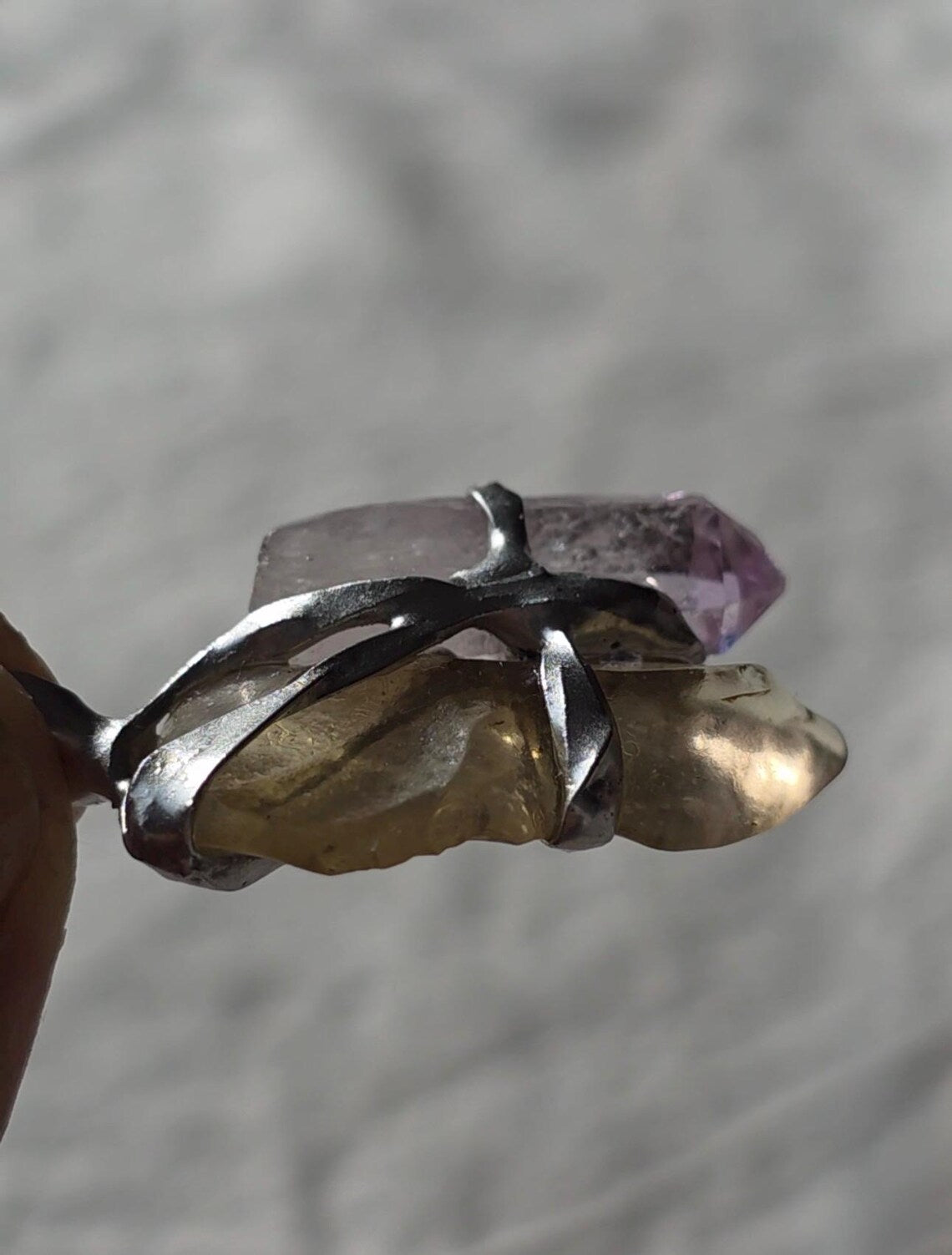 Libyan Desert Glass & Amethyst Pendant, 1.74g