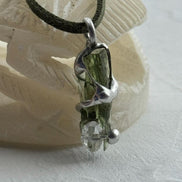 Moldavite & Herkimer Diamond Pendant, Chlum, 2.40g