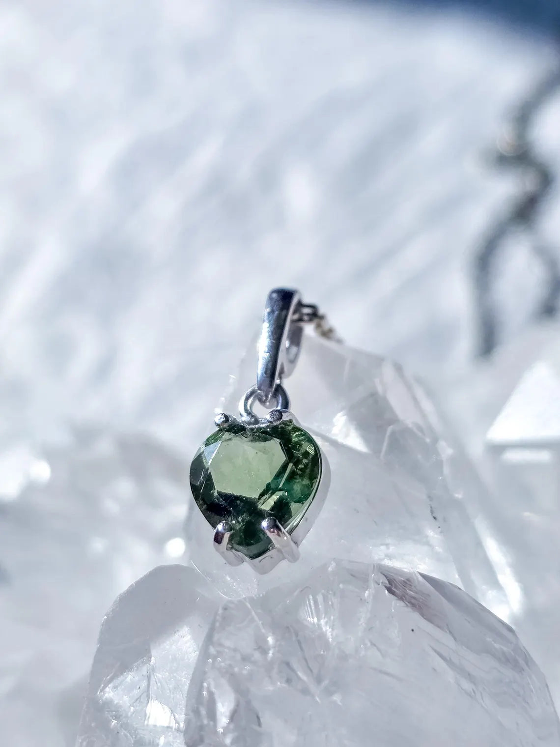 Faceted Moldavite Heart Pendant, Chlum, 0.3g