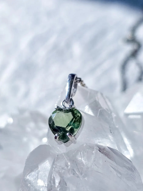 Faceted Moldavite Heart Pendant, Chlum, 0.3g