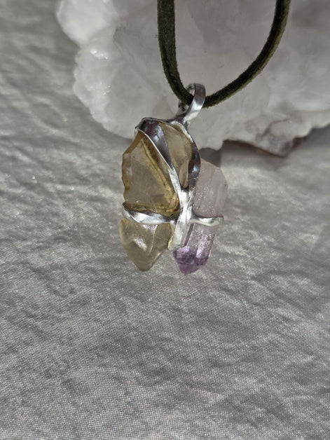 Libyan Desert Glass & Amethyst Pendant, 1.74g