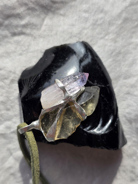 Libyan Desert Glass & Amethyst Pendant, 1.74g
