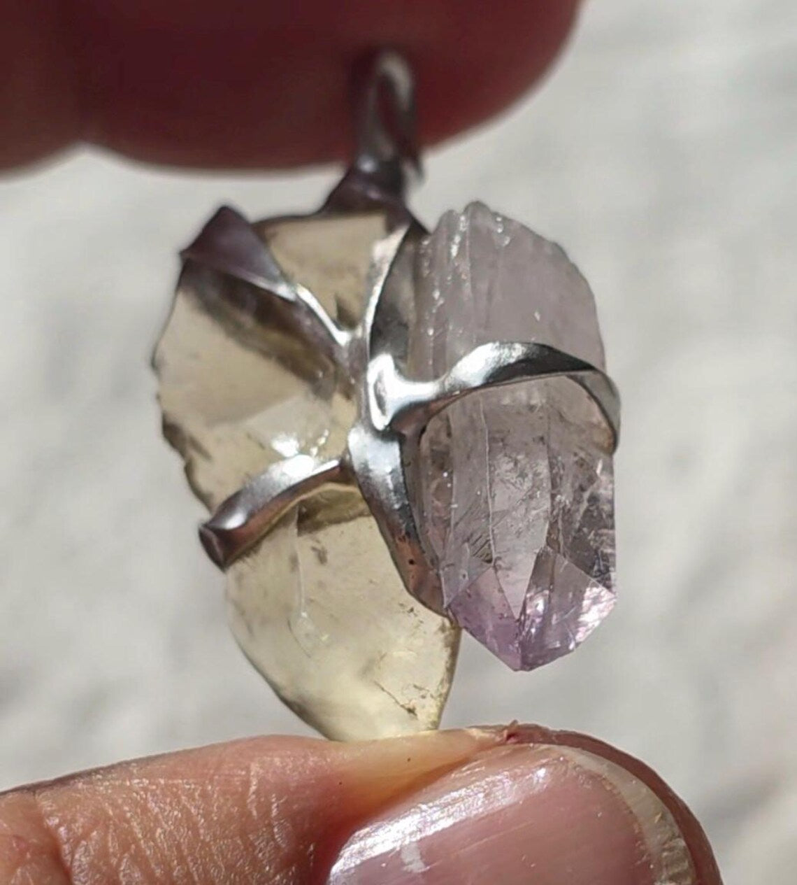 Libyan Desert Glass & Amethyst Pendant, 1.74g