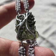 Moldavite Bracelet, Parýz, 7.29g, Gray Braided Cord