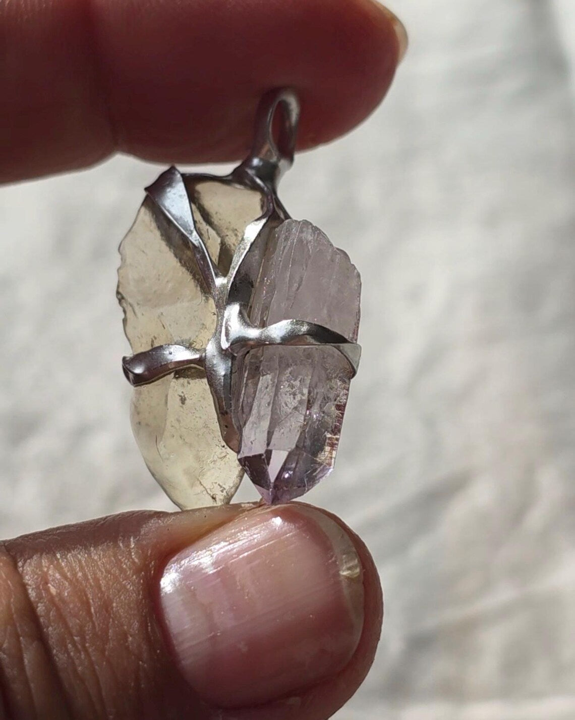 Libyan Desert Glass & Amethyst Pendant, 1.74g