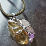 Libyan Desert Glass & Amethyst Pendant, 1.74g
