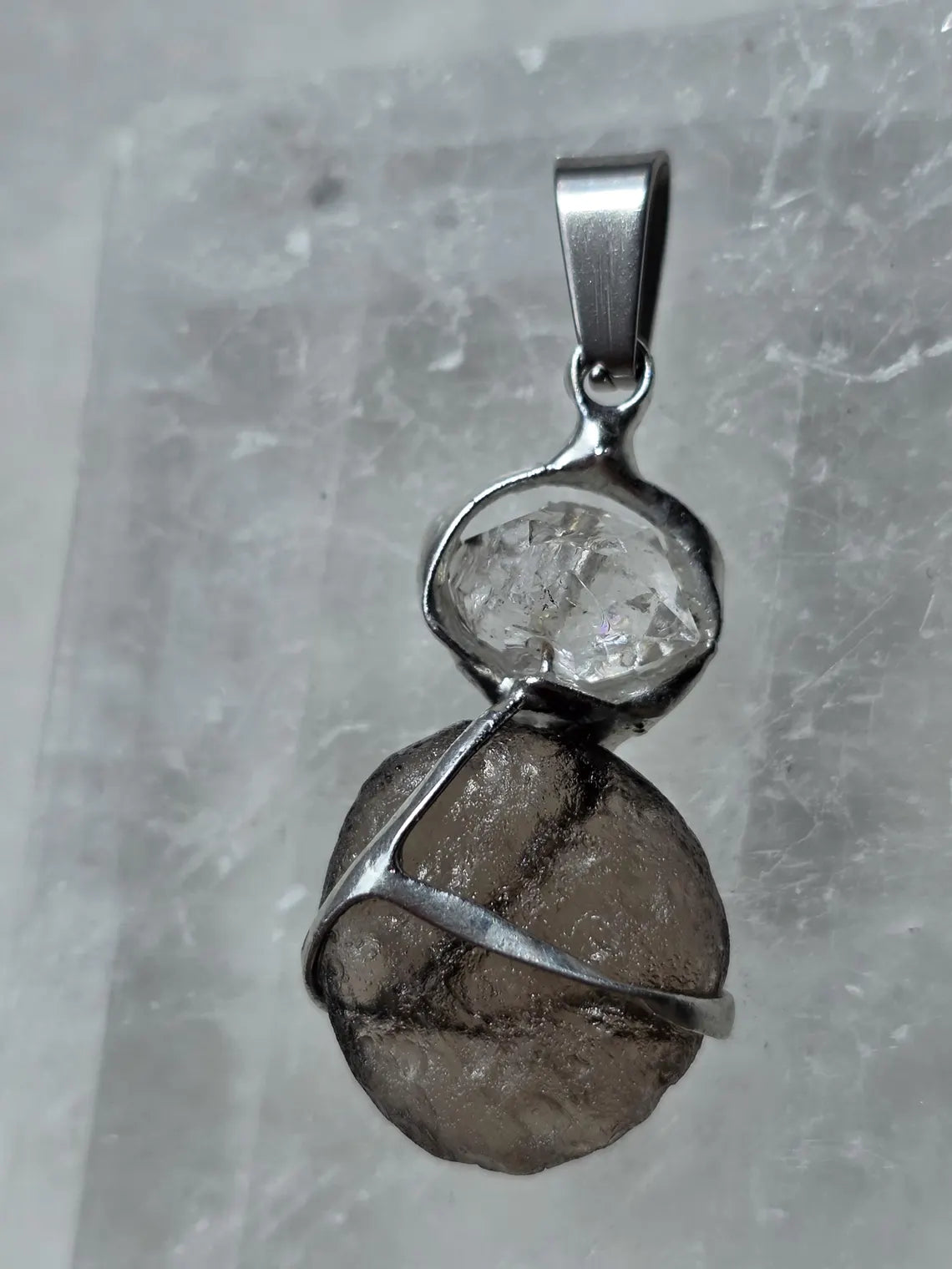 Columbianite & Herkimer Diamond Pendant