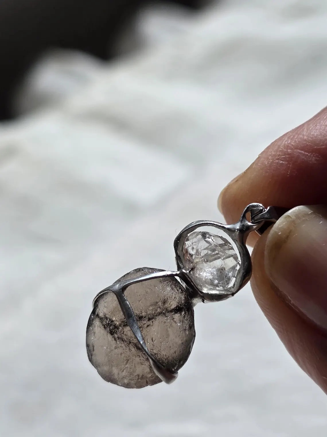Columbianite & Herkimer Diamond Pendant