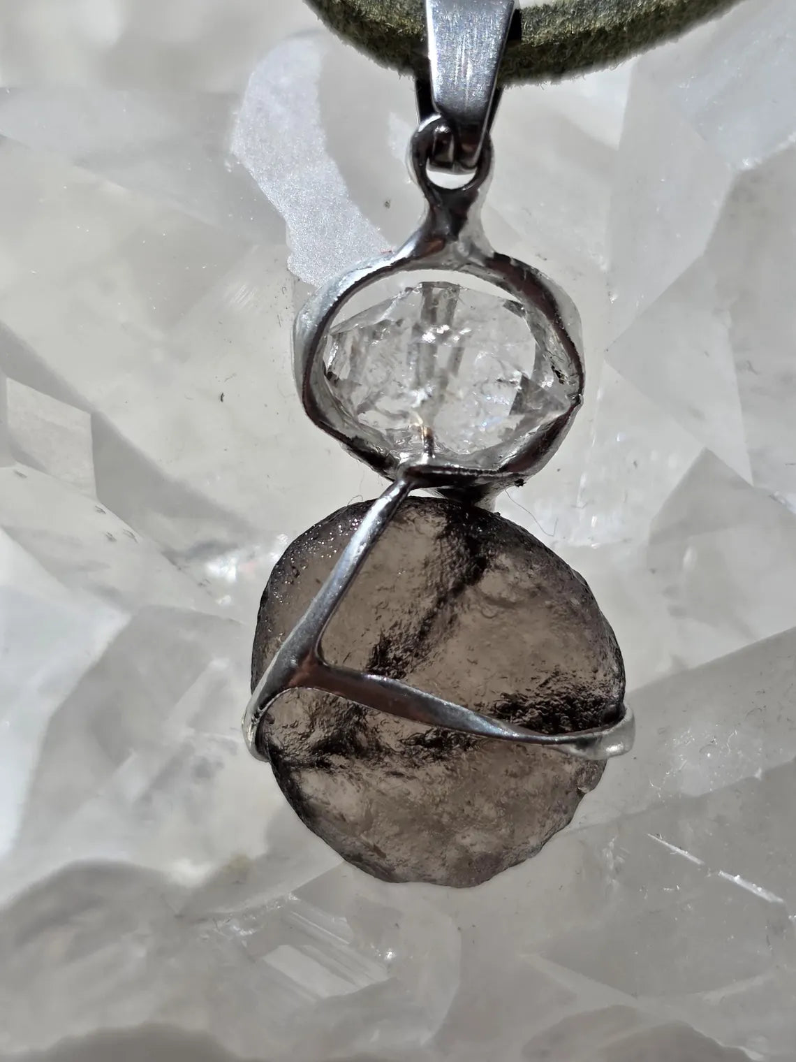 Columbianite & Herkimer Diamond Pendant