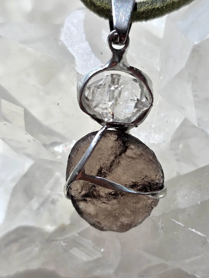 Columbianite & Herkimer Diamond Pendant