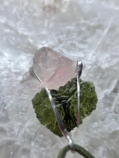 Elegant Moldavite & Rose Quartz Pendant, Ločenice, 2.28g