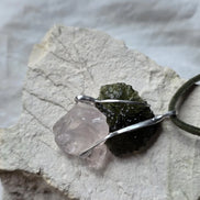 Elegant Moldavite & Rose Quartz Pendant, Ločenice, 2.28g