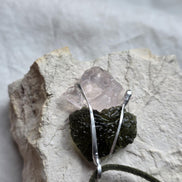 Elegant Moldavite & Rose Quartz Pendant, Ločenice, 2.28g