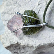 Elegant Moldavite & Rose Quartz Pendant, Ločenice, 2.28g