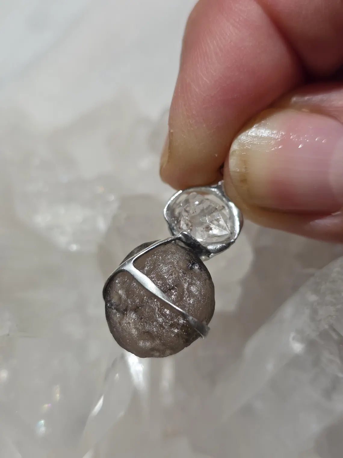 Columbianite & Herkimer Diamond Pendant