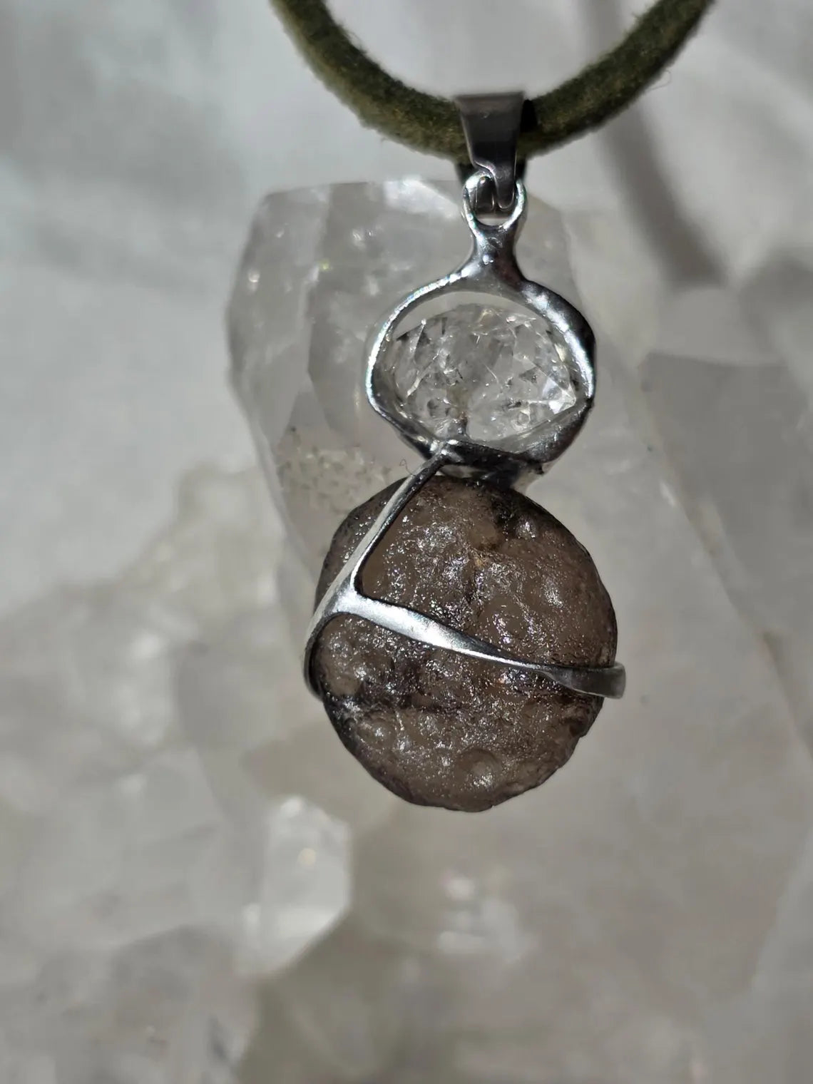 Columbianite & Herkimer Diamond Pendant