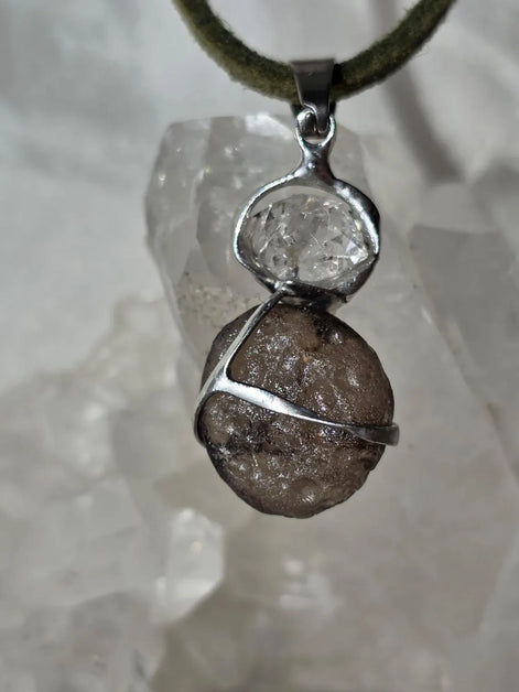 Columbianite & Herkimer Diamond Pendant