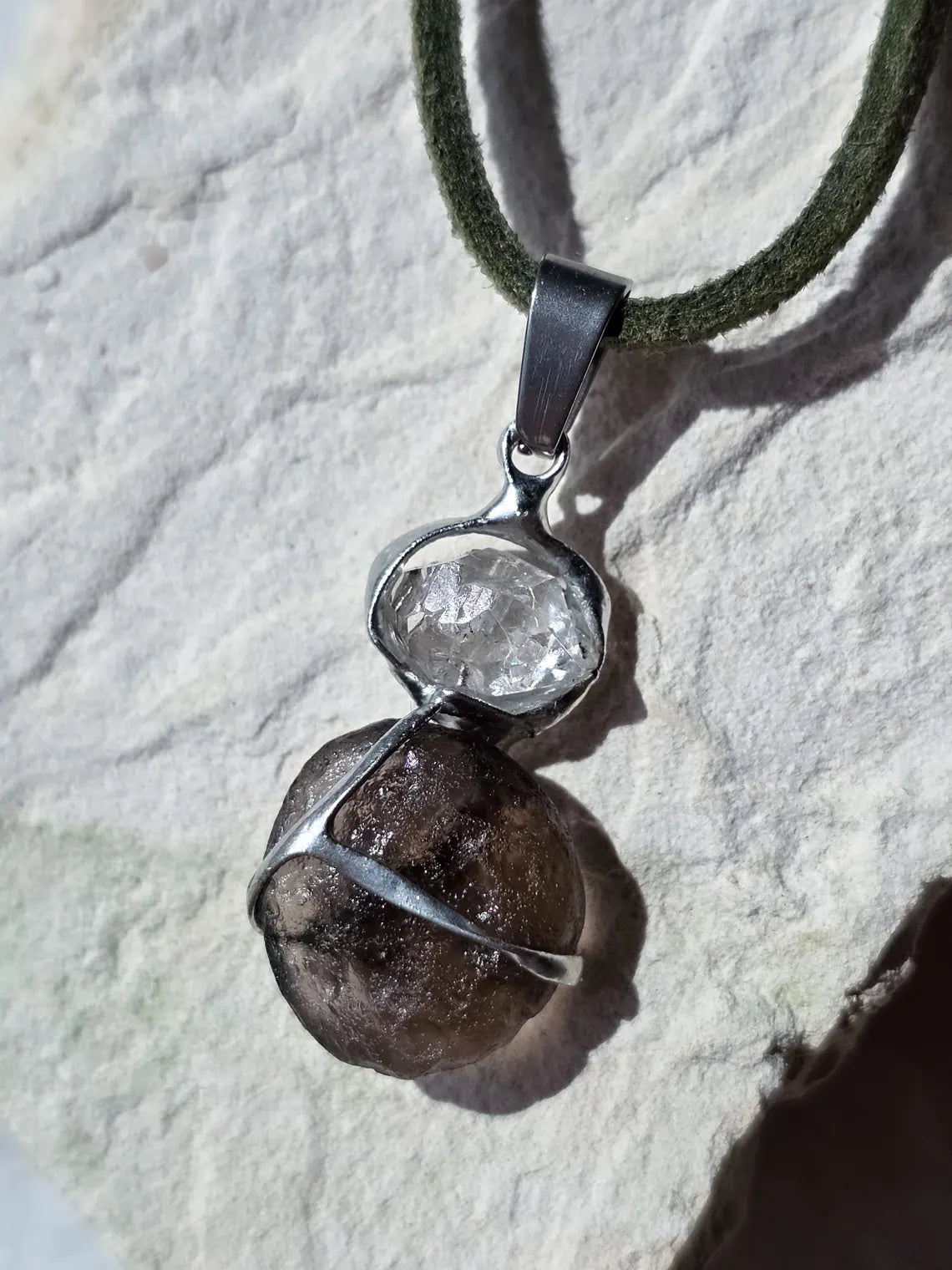 Columbianite & Herkimer Diamond Pendant