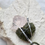 Elegant Moldavite & Rose Quartz Pendant, Ločenice, 2.28g