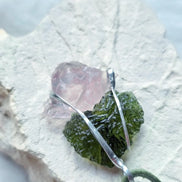 Elegant Moldavite & Rose Quartz Pendant, Ločenice, 2.28g