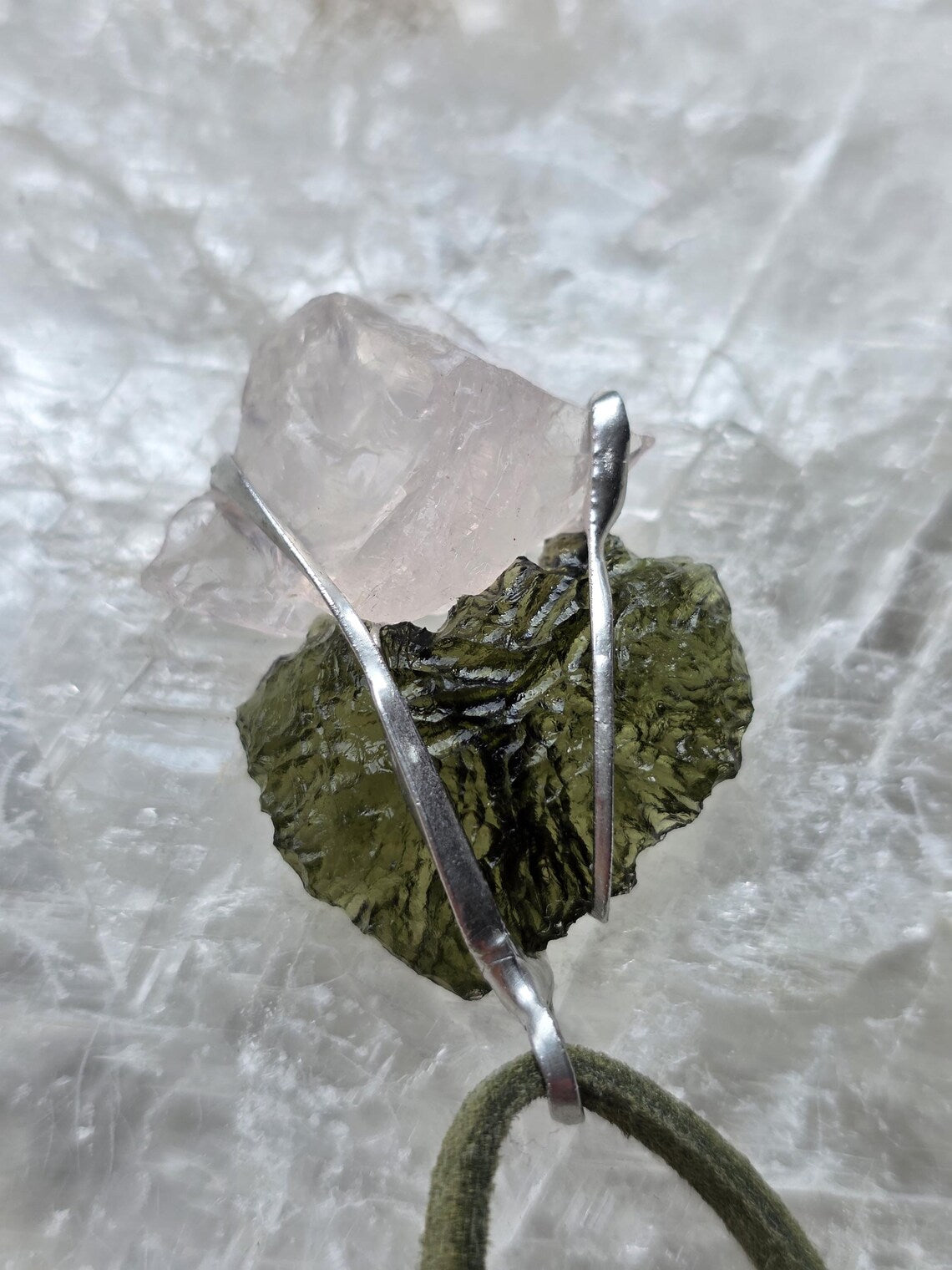 Elegant Moldavite & Rose Quartz Pendant, Ločenice, 2.28g