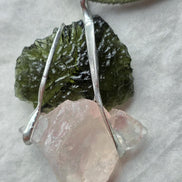 Elegant Moldavite & Rose Quartz Pendant, Ločenice, 2.28g