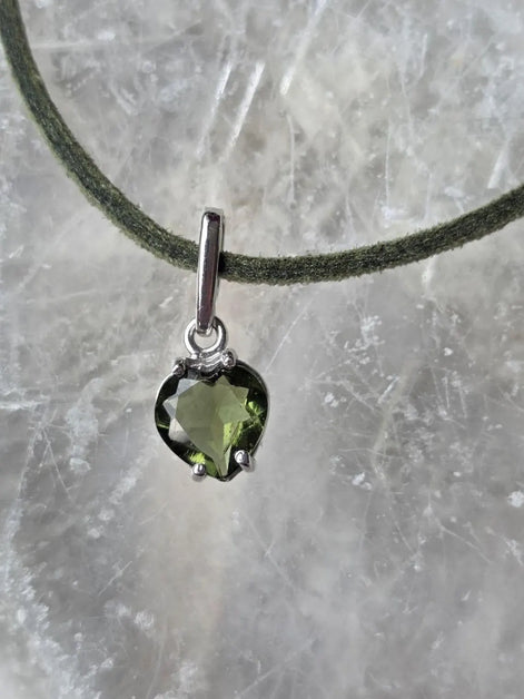 Faceted Moldavite Heart Pendant, Chlum, 0.3g