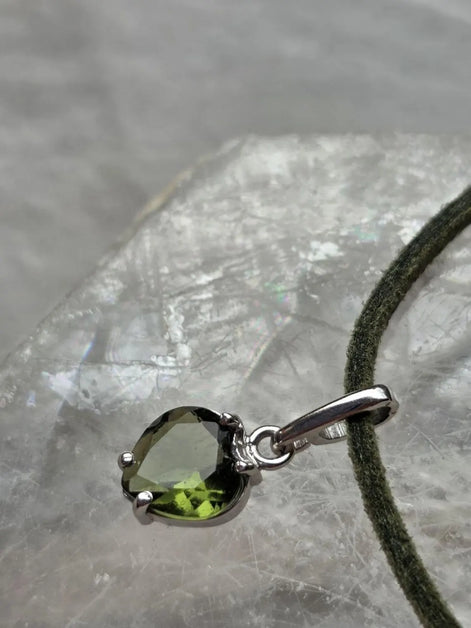Faceted Moldavite Heart Pendant, Chlum, 0.3g