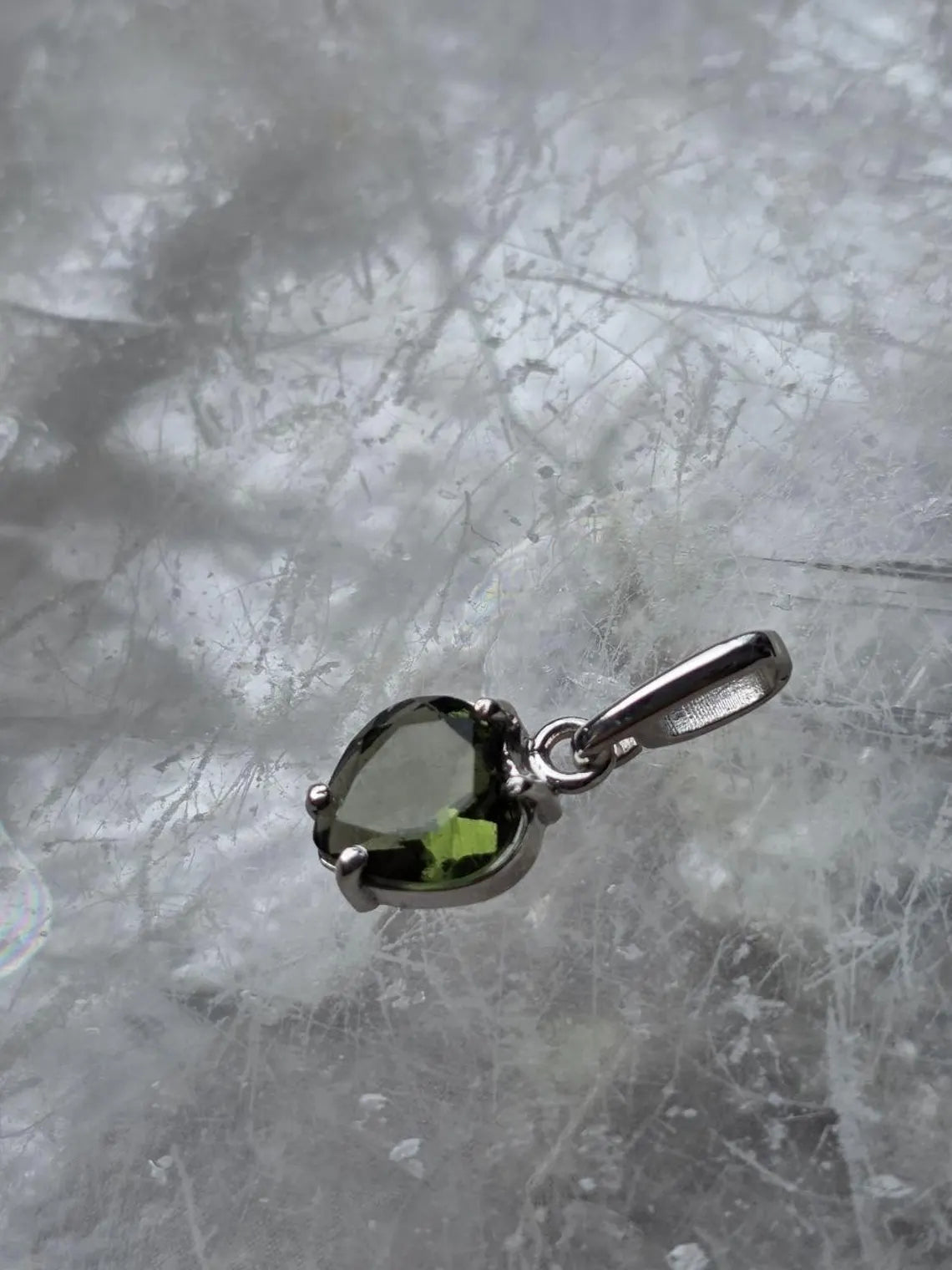 Faceted Moldavite Heart Pendant, Chlum, 0.3g
