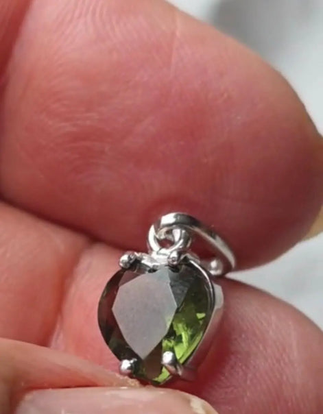 Faceted Moldavite Heart Pendant, Chlum, 0.3g