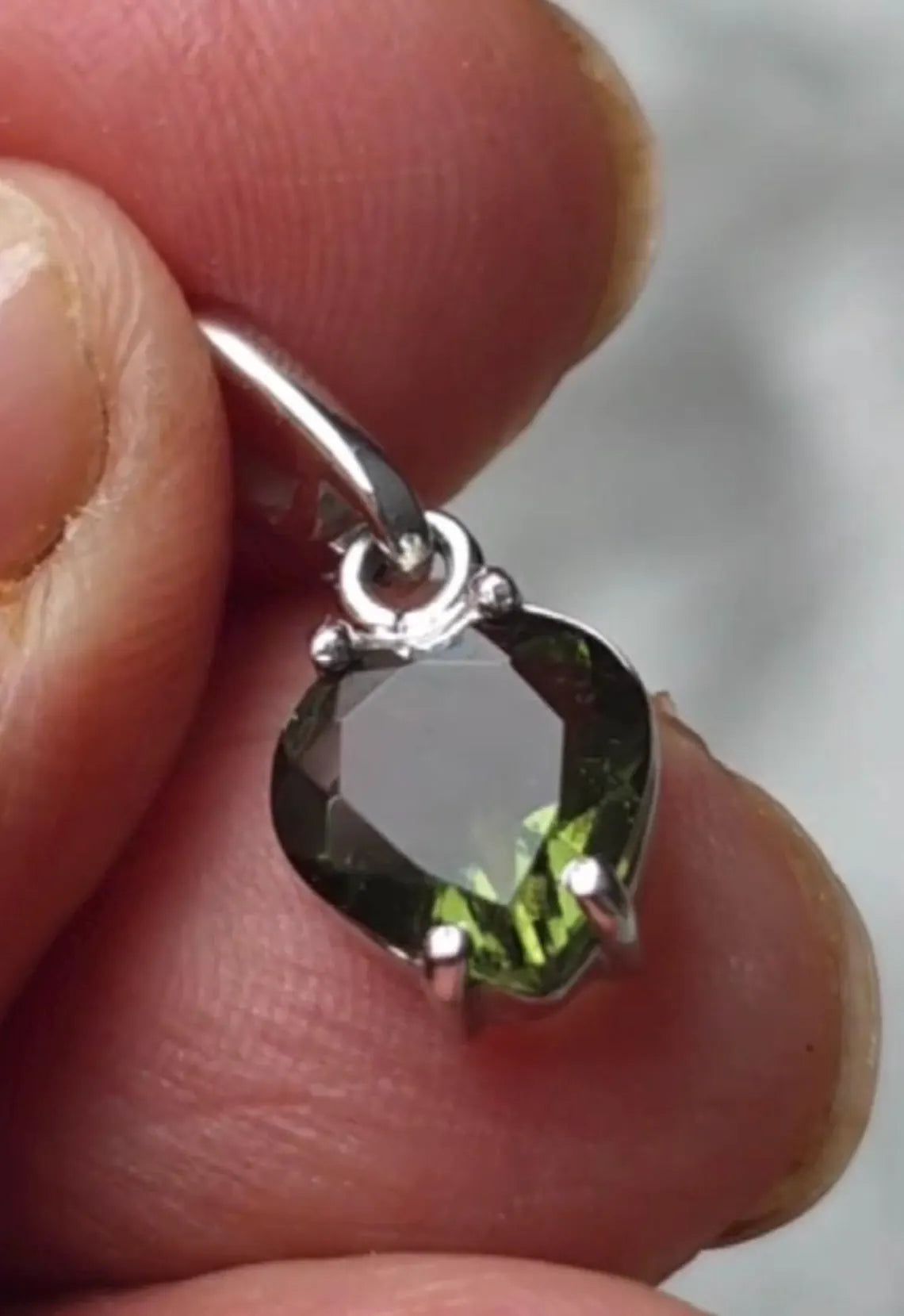 Faceted Moldavite Heart Pendant, Chlum, 0.3g