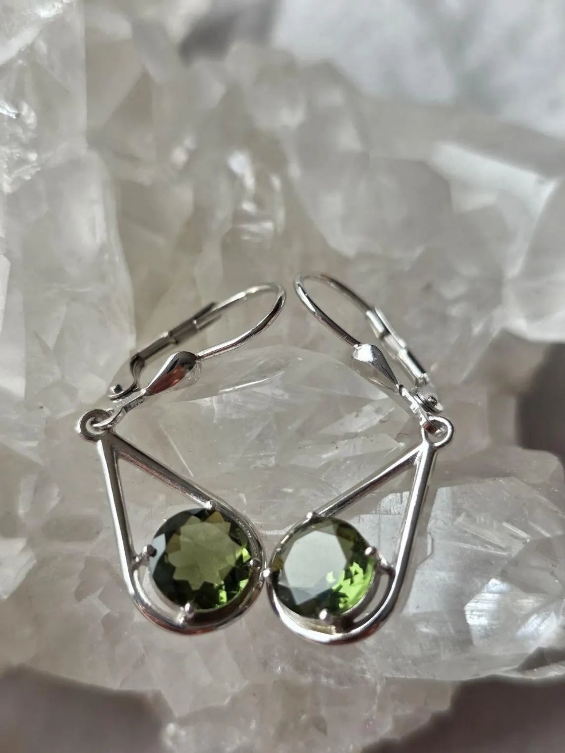 Faceted Elegant Moldavite Earrings, Chlum, 0.75g