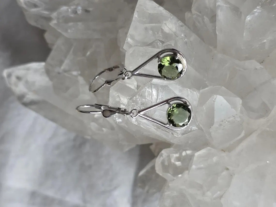 Faceted Elegant Moldavite Earrings, Chlum, 0.75g
