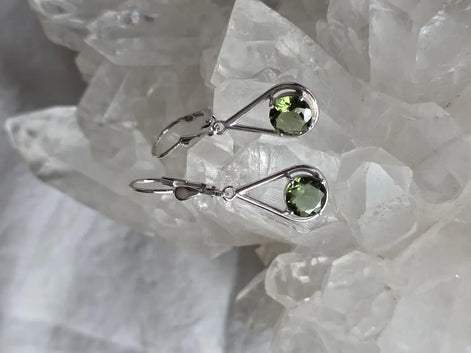 Faceted Elegant Moldavite Earrings, Chlum, 0.75g