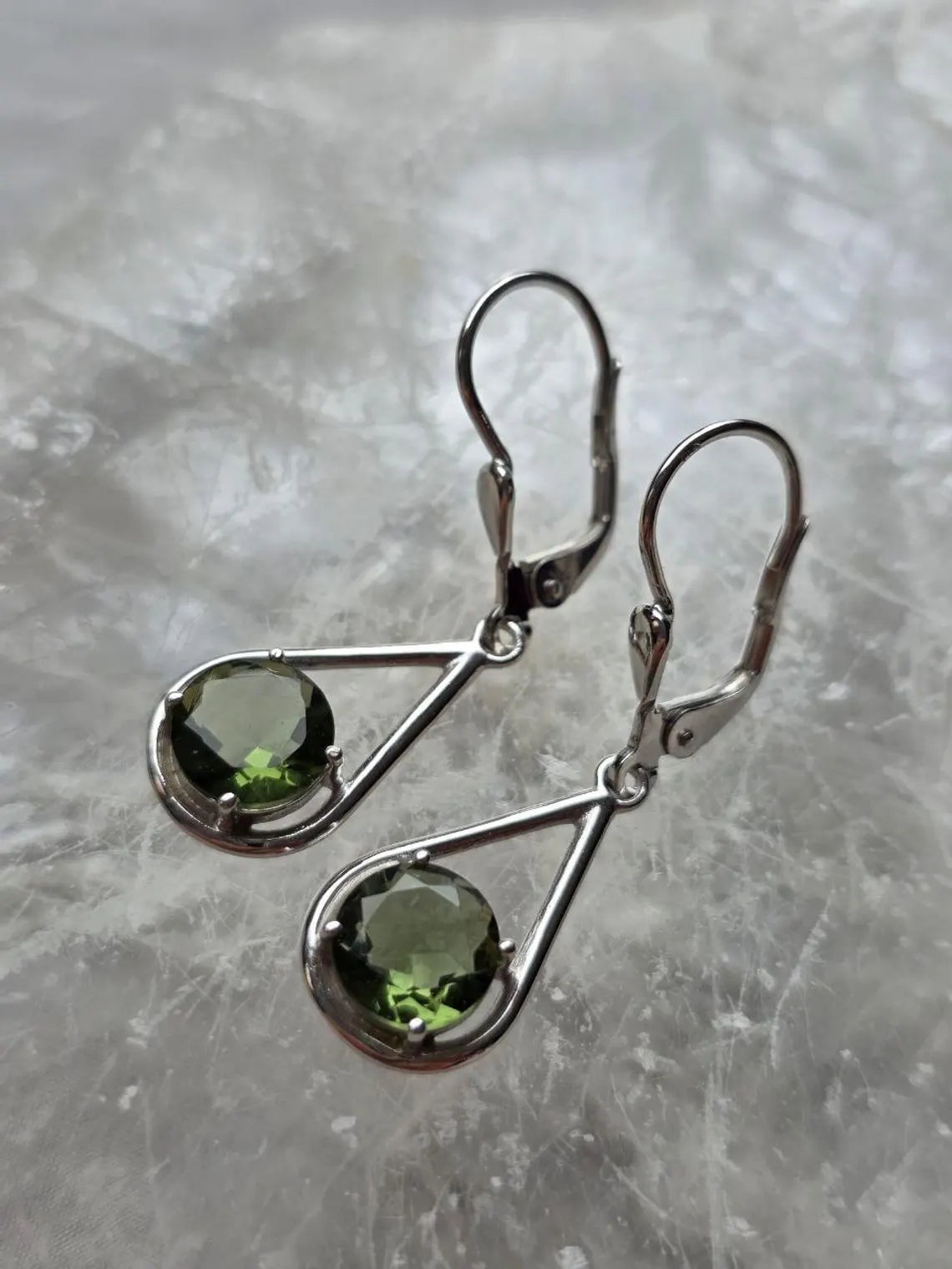 Faceted Elegant Moldavite Earrings, Chlum, 0.75g
