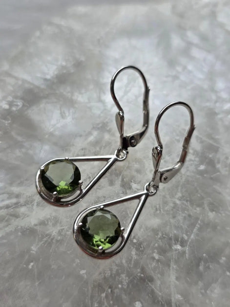 Faceted Elegant Moldavite Earrings, Chlum, 0.75g
