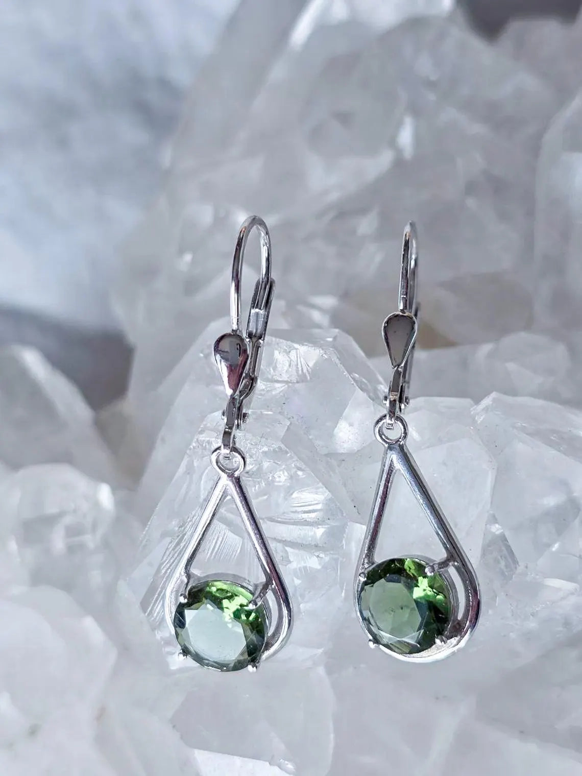 Faceted Elegant Moldavite Earrings, Chlum, 0.75g