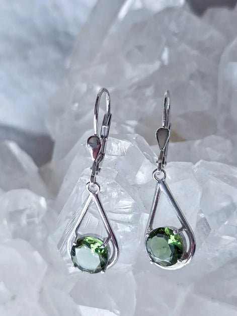 Faceted Elegant Moldavite Earrings, Chlum, 0.75g