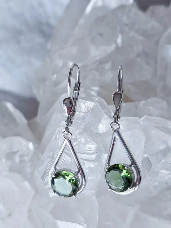 Faceted Elegant Moldavite Earrings, Chlum, 0.75g