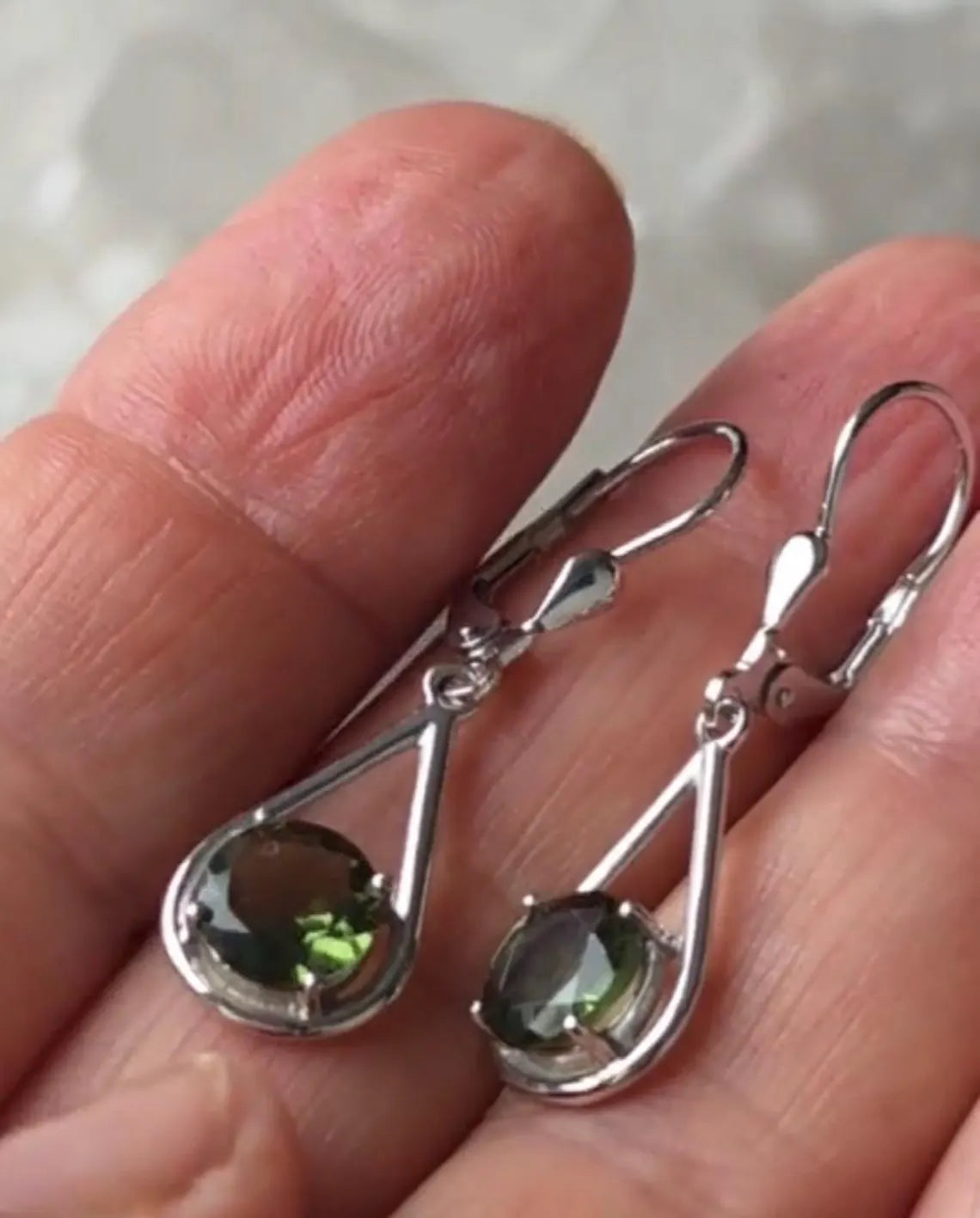 Faceted Elegant Moldavite Earrings, Chlum, 0.75g