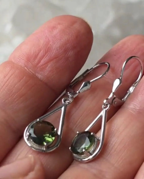 Faceted Elegant Moldavite Earrings, Chlum, 0.75g