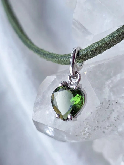Faceted Moldavite Heart Pendant, Chlum, 0.3g