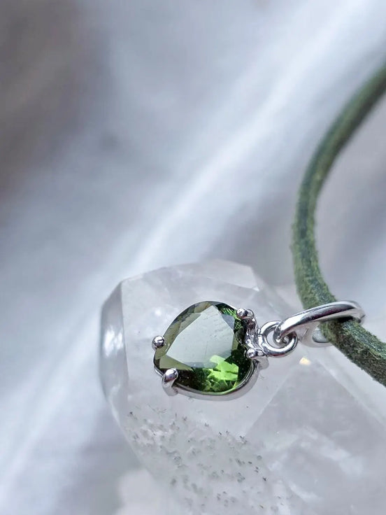 Faceted Moldavite Heart Pendant, Chlum, 0.3g