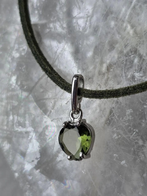 Faceted Moldavite Heart Pendant, Chlum, 0.3g